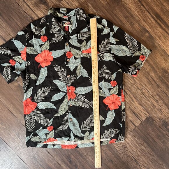 La Cabana Mens Black Pink Hibiscus Button Up Floral Hawaiian Shirt Size XL - Picture 4 of 5